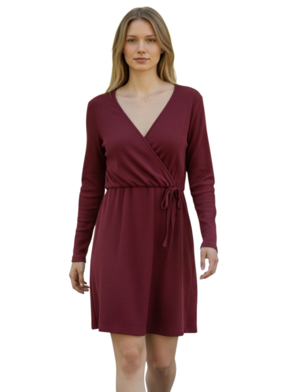 Stitch & Pine Long Sleeve Wrap Dress in Wine